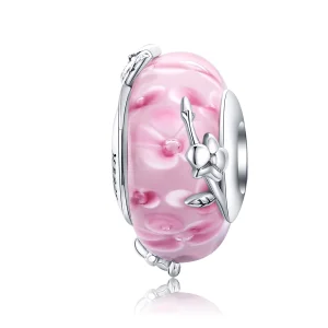 (Bild für) Silberner Phalaenopsis-Charm aus Muranoglas im Pandora-Stil - SCC1281