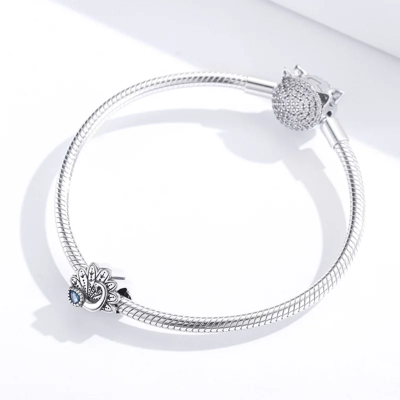 (Bild für) Silberner Retro-Pfau-Charm im Pandora-Stil - SCC1558 - Ansicht 2