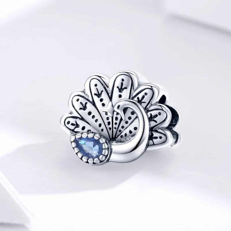 (Bild für) Silberner Retro-Pfau-Charm im Pandora-Stil - SCC1558 - Ansicht 3