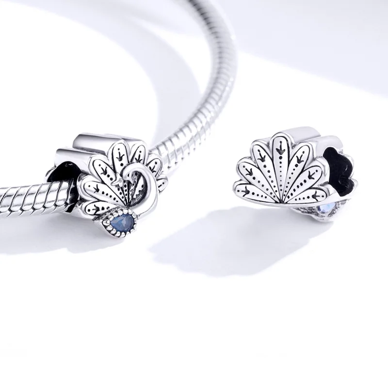 (Bild für) Silberner Retro-Pfau-Charm im Pandora-Stil - SCC1558 - Ansicht 4