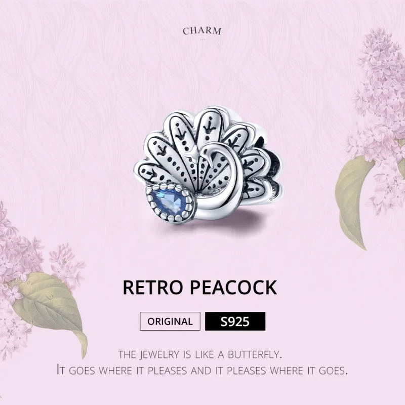 (Bild für) Silberner Retro-Pfau-Charm im Pandora-Stil - SCC1558 - Ansicht 6