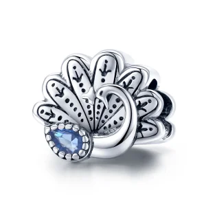 (Bild für) Silberner Retro-Pfau-Charm im Pandora-Stil - SCC1558