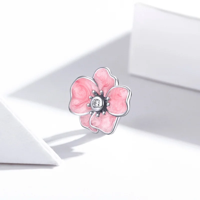 (Bild für) Silberner rosafarbener Blumen-Charm im Pandora-Stil - SCC1729 - Ansicht 2