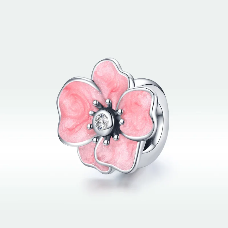 (Bild für) Silberner rosafarbener Blumen-Charm im Pandora-Stil - SCC1729 - Ansicht 5