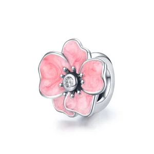 (Bild für) Silberner rosafarbener Blumen-Charm im Pandora-Stil - SCC1729
