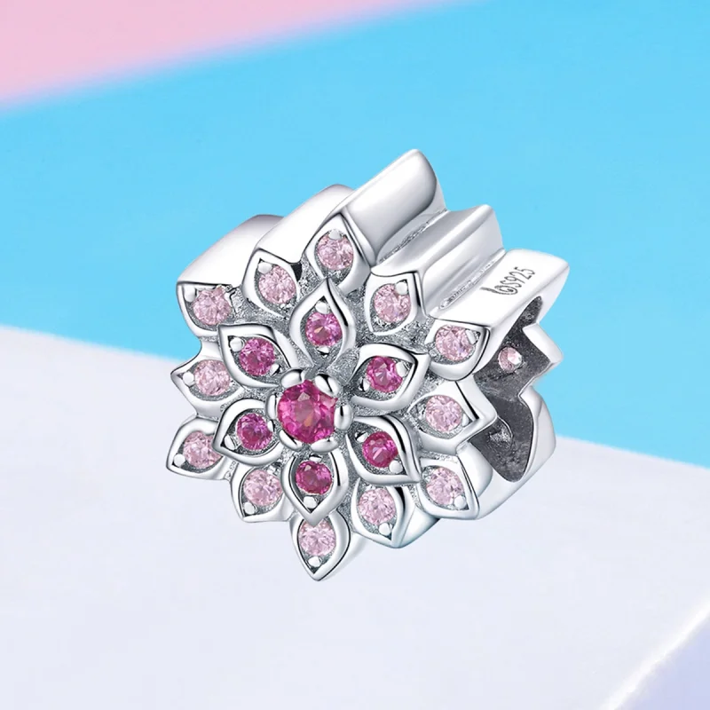 (Bild für) Silberner roter Lotus-Charm im Pandora-Stil - BSC038 - Ansicht 2