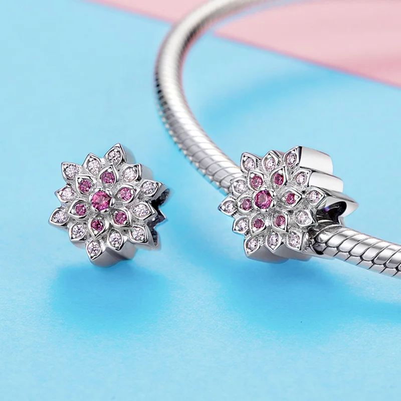 (Bild für) Silberner roter Lotus-Charm im Pandora-Stil - BSC038 - Ansicht 3