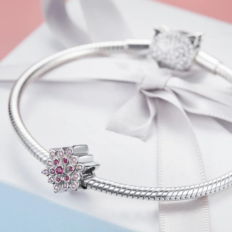 (Bild für) Silberner roter Lotus-Charm im Pandora-Stil - BSC038 - Ansicht 4