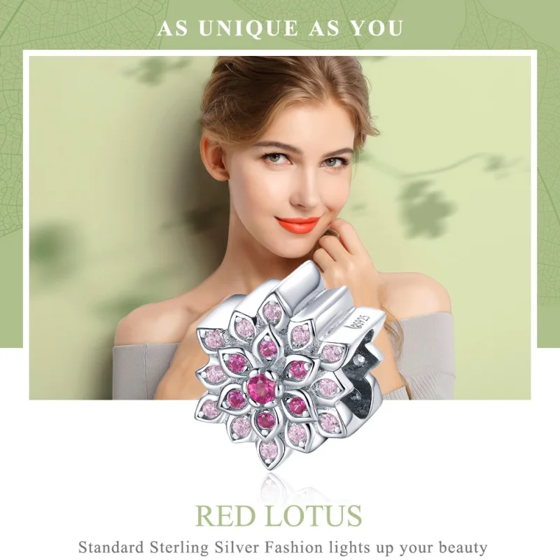(Bild für) Silberner roter Lotus-Charm im Pandora-Stil - BSC038 - Ansicht 6