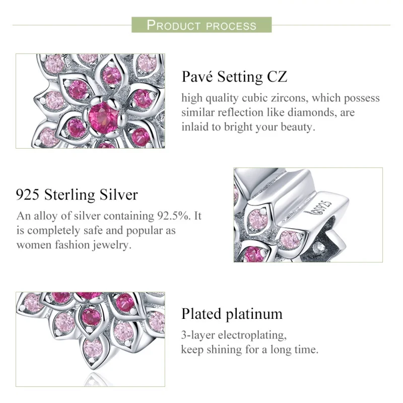 (Bild für) Silberner roter Lotus-Charm im Pandora-Stil - BSC038 - Ansicht 7