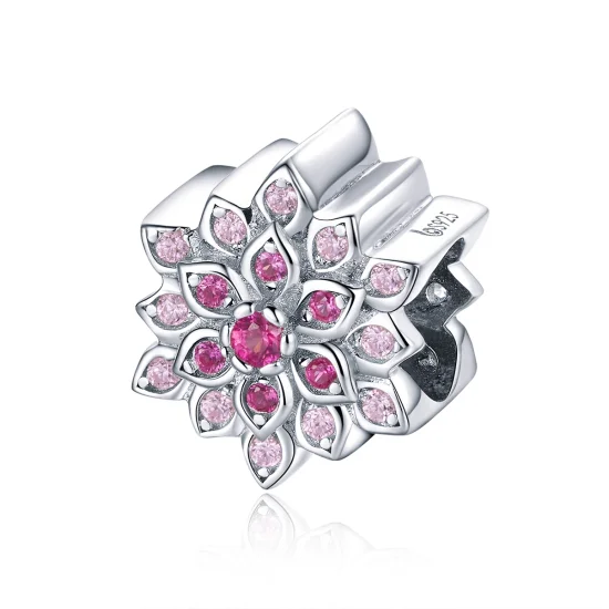 (Bild für) Silberner roter Lotus-Charm im Pandora-Stil - BSC038