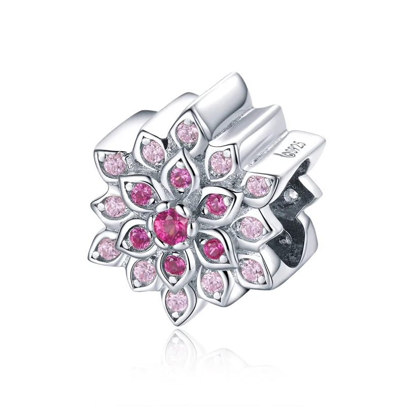 (Bild für) Silberner roter Lotus-Charm im Pandora-Stil - BSC038