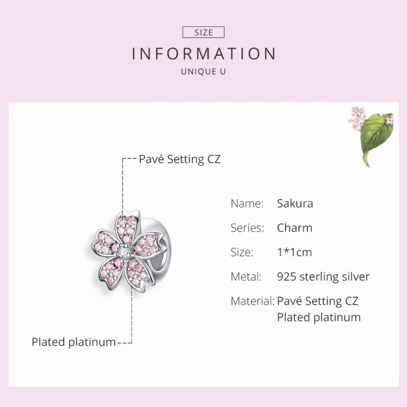 (Bild für) Silberner Sakura-Charm im Pandora-Stil - SCC1291 - Ansicht 2