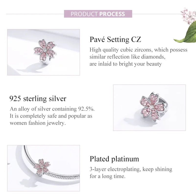 (Bild für) Silberner Sakura-Charm im Pandora-Stil - SCC1291 - Ansicht 3