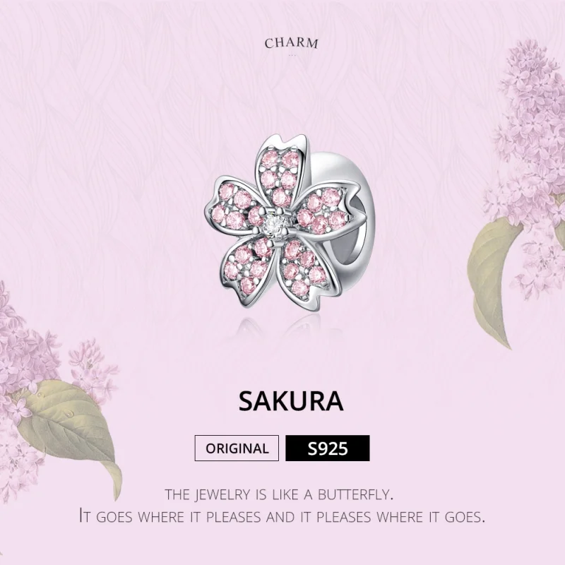 (Bild für) Silberner Sakura-Charm im Pandora-Stil - SCC1291 - Ansicht 4