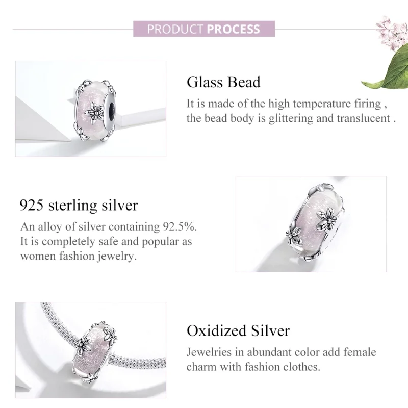 (Bild für) Silberner Sakura-Muranoglas-Charm im Pandora-Stil - SCC1302 - Ansicht 2