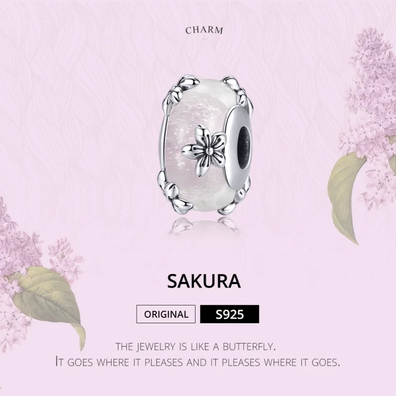(Bild für) Silberner Sakura-Muranoglas-Charm im Pandora-Stil - SCC1302 - Ansicht 3