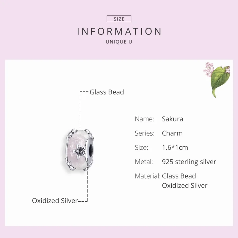 (Bild für) Silberner Sakura-Muranoglas-Charm im Pandora-Stil - SCC1302 - Ansicht 4