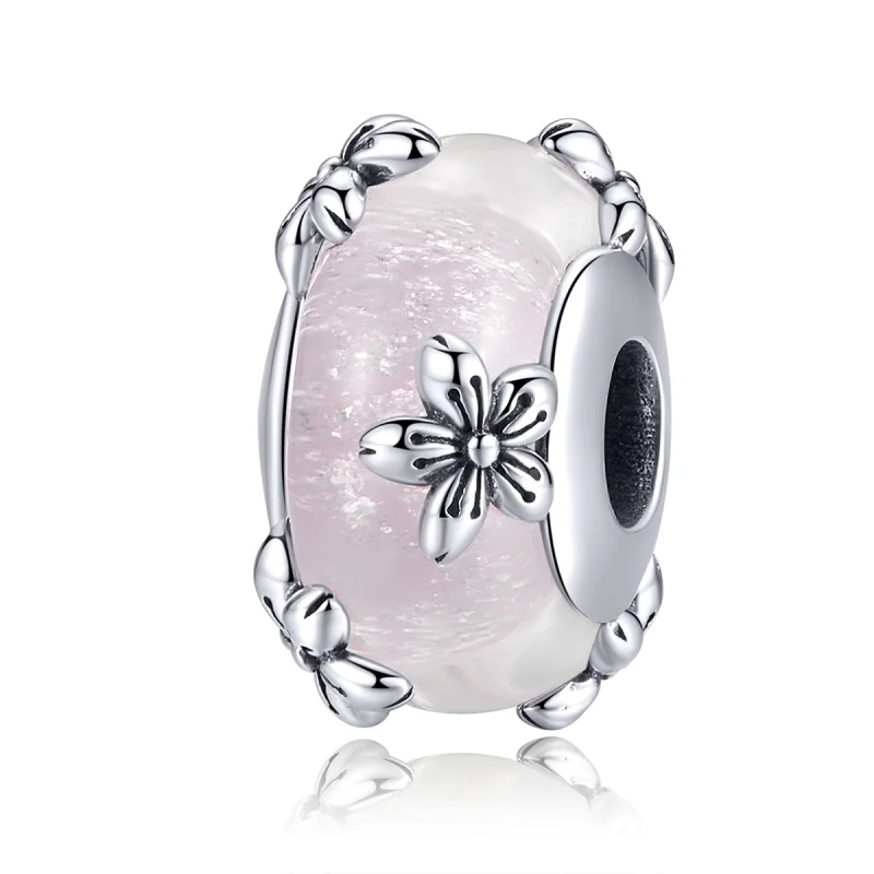 (Bild für) Silberner Sakura-Muranoglas-Charm im Pandora-Stil - SCC1302