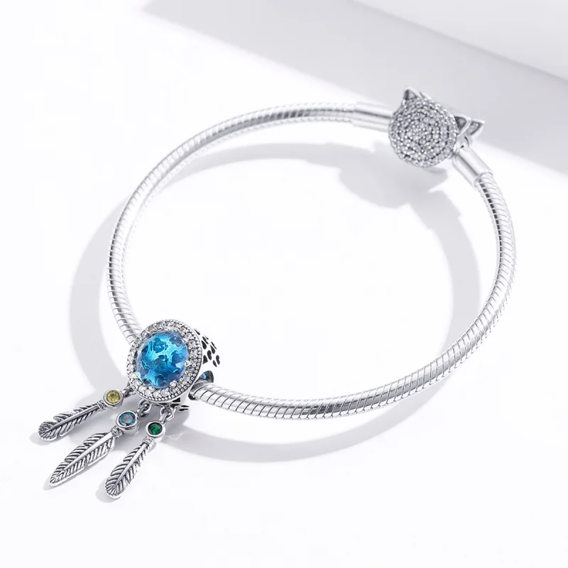 (Bild für) Silberner Saphir-Traumfänger-Charm im Pandora-Stil - SCC1384 - Ansicht 4