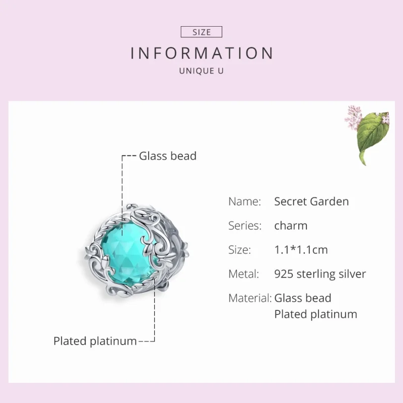 (Bild für) Silberner „Secret Garden“-Charm im Pandora-Stil - BSC105 - Ansicht 7