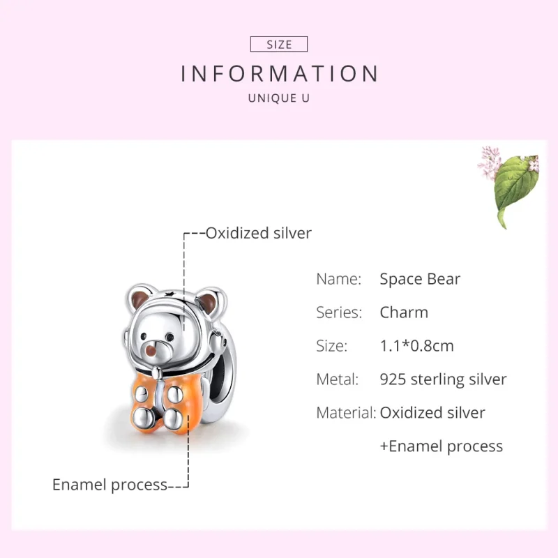 (Bild für) Silberner Space Bear-Charm im Pandora-Stil - SCC1693 - Ansicht 7