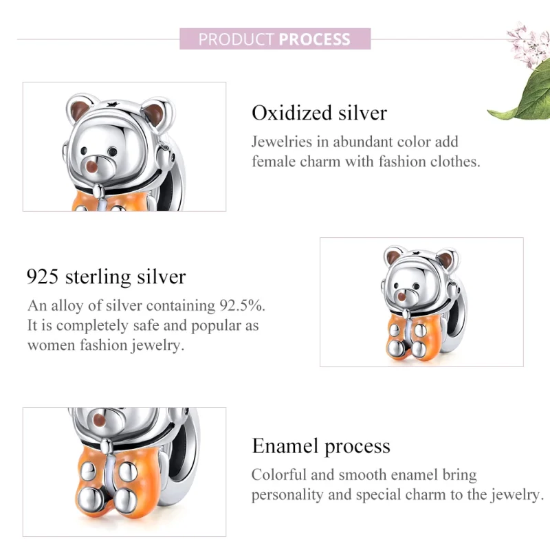 (Bild für) Silberner Space Bear-Charm im Pandora-Stil - SCC1693 - Ansicht 8