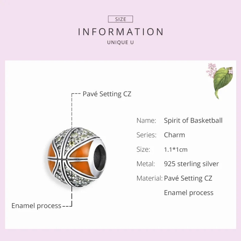 (Bild für) Silberner „Spirit of Basketball“-Charm im Pandora-Stil - SCC1506 - Ansicht 7