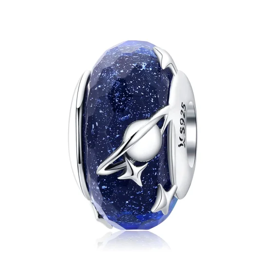 (Bild für) Silberner Sternenhimmel-Charm aus Muranoglas im Pandora-Stil - SCC1284