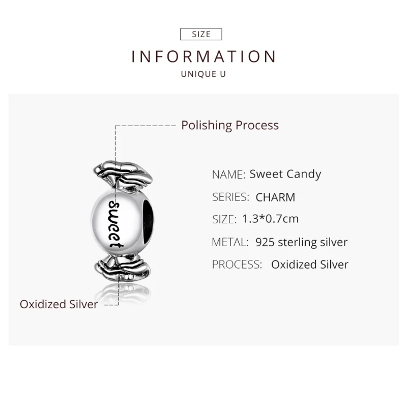 (Bild für) Silberner „Sweet Candy“-Charm im Pandora-Stil - BSC353 - Ansicht 8
