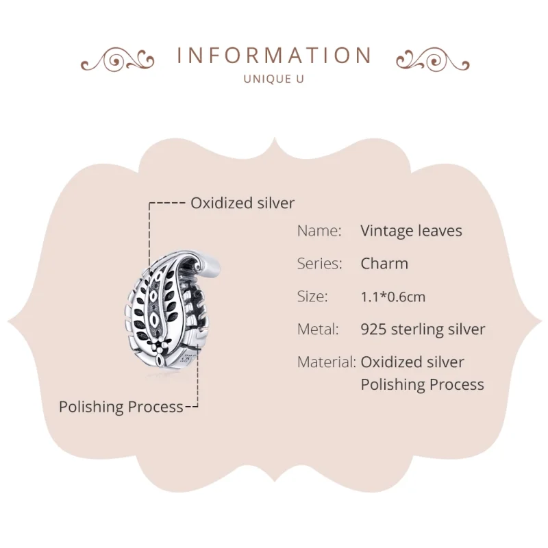 (Bild für) Silberner Vintage-Blätter-Charm im Pandora-Stil - SCC1824 - Ansicht 6