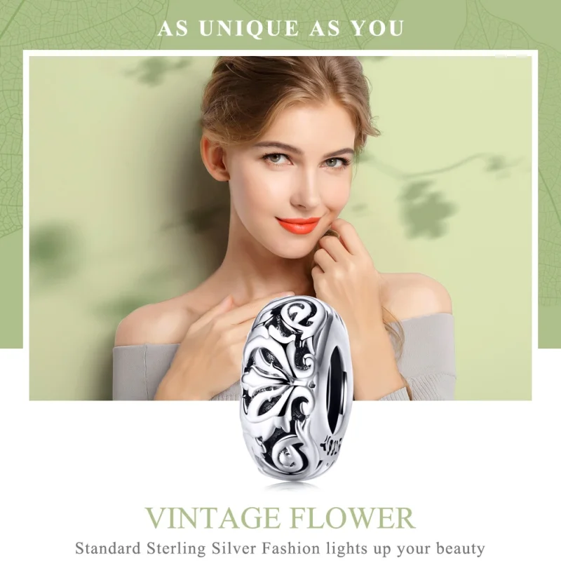 (Bild für) Silberner Vintage-Blumen-Abstandshalter im Pandora-Stil - SCC1139 - Ansicht 2