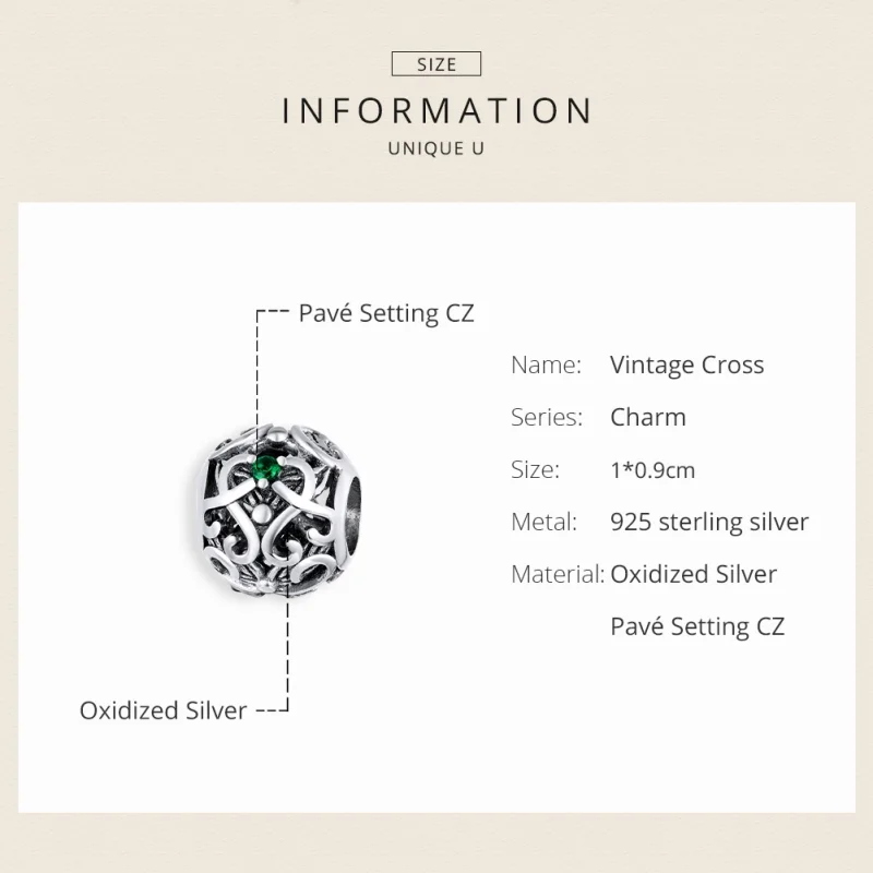 (Bild für) Silberner Vintage-Kreuz-Charm im Pandora-Stil - SCC1511 - Ansicht 6