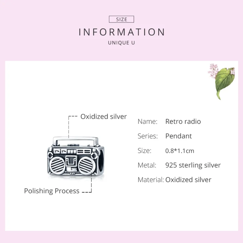 (Bild für) Silberner Vintage-Radio-Charm im Pandora-Stil - SCC1873 - Ansicht 6