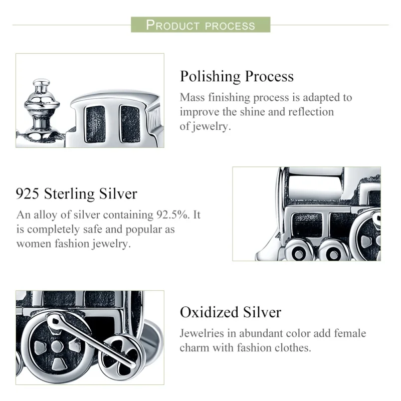 (Bild für) Silberner Vintage-Zug-Charm im Pandora-Stil - SCC507 - Ansicht 6