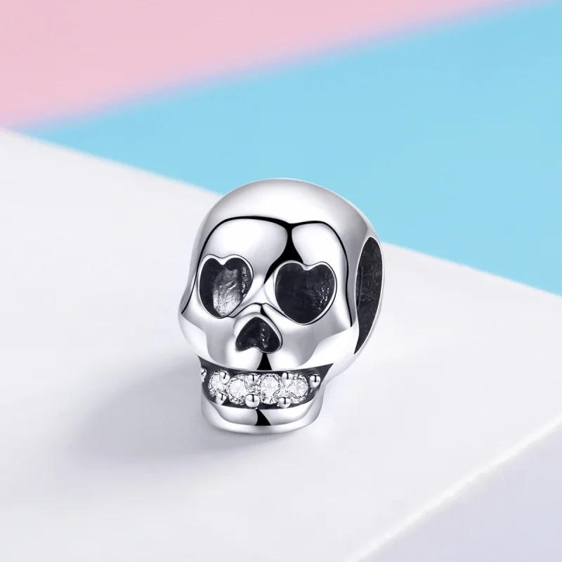 (Bild für) Silberner weißer Totenkopf-Charm im Pandora-Stil - SCC965 - Ansicht 2
