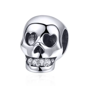 (Bild für) Silberner weißer Totenkopf-Charm im Pandora-Stil - SCC965