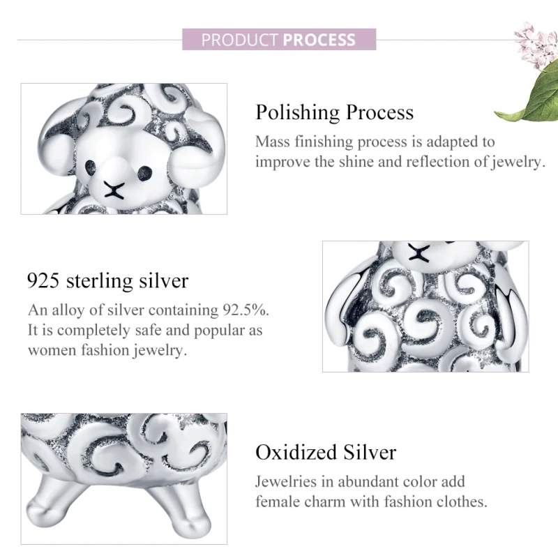 (Bild für) Silbernes kleines Schaf-Charm im Pandora-Stil - BSC187 - Ansicht 8
