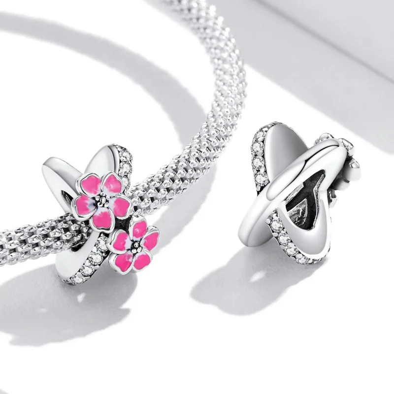 (Bild für) Spacer-Charm mit rosa Blumen im Pandora-Stil - SCC2139 - Ansicht 4