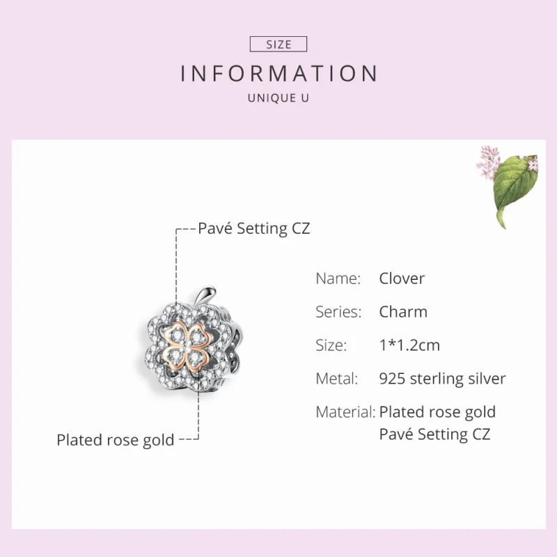 (Bild für) Vierblättriges Kleeblatt-Charm im Pandora-Stil aus Silber und Roségold - SCC1247 - Ansicht 2