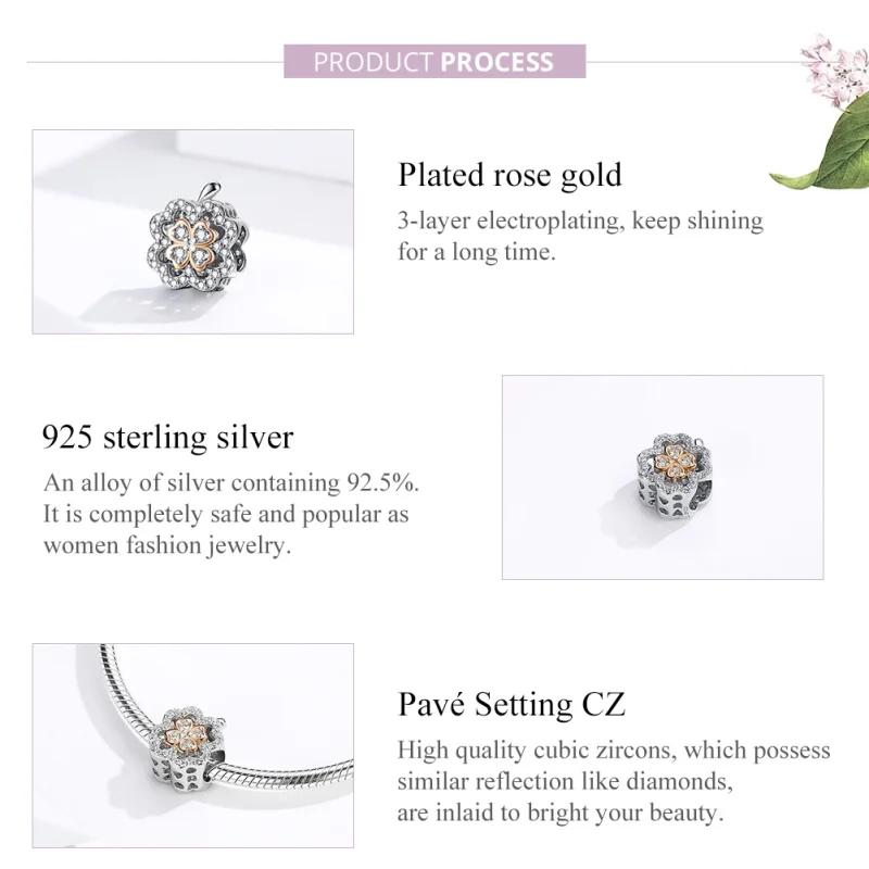 (Bild für) Vierblättriges Kleeblatt-Charm im Pandora-Stil aus Silber und Roségold - SCC1247 - Ansicht 3