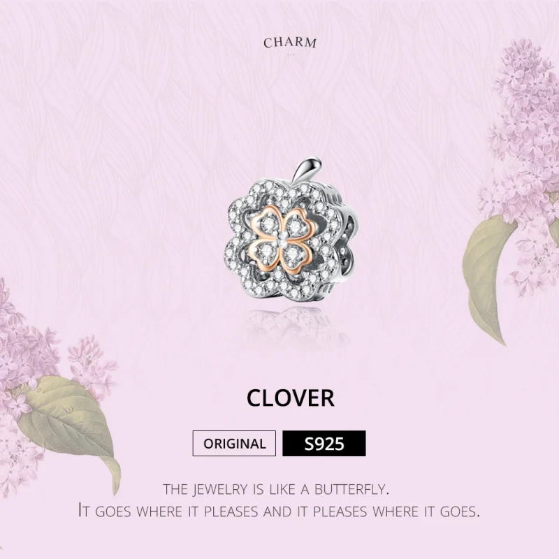 (Bild für) Vierblättriges Kleeblatt-Charm im Pandora-Stil aus Silber und Roségold - SCC1247 - Ansicht 4