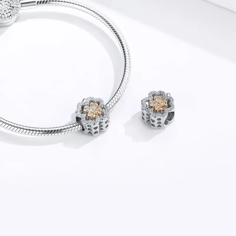 (Bild für) Vierblättriges Kleeblatt-Charm im Pandora-Stil aus Silber und Roségold - SCC1247 - Ansicht 6