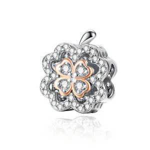 (Bild für) Vierblättriges Kleeblatt-Charm im Pandora-Stil aus Silber und Roségold - SCC1247