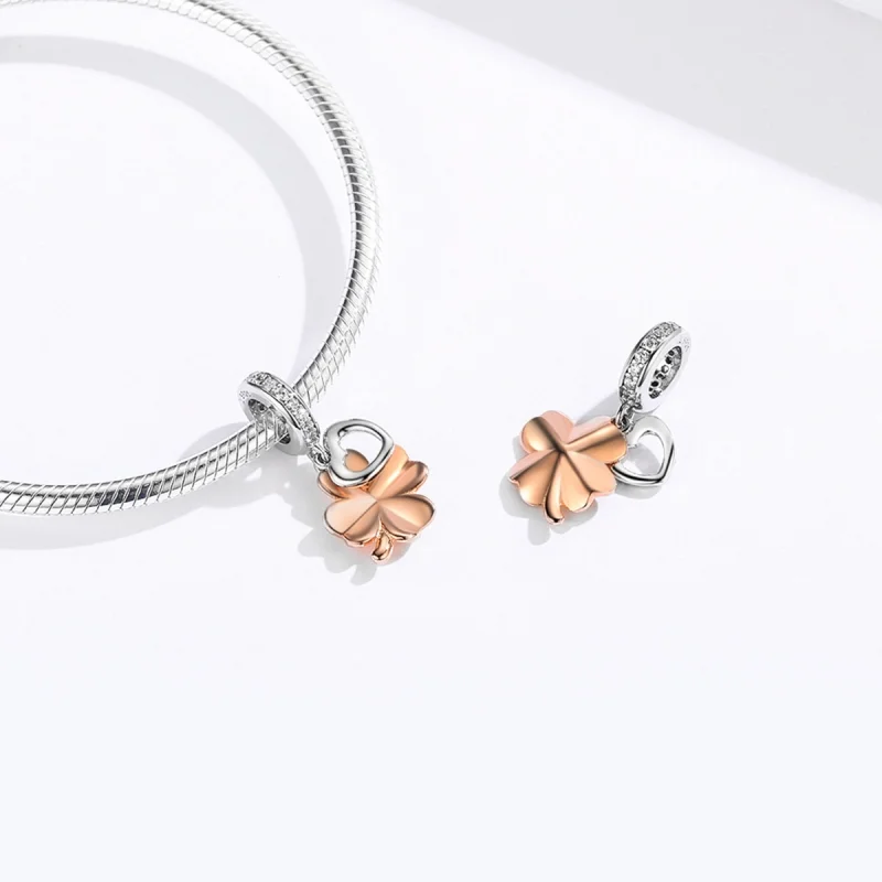 (Bild für) Vierblättriges Kleeblatt-Ohrhänger im Pandora-Stil aus Silber und Roségold - SCC - Ansicht 6