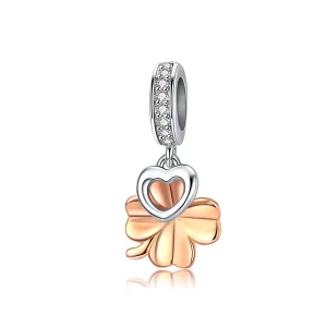 (Bild für) Vierblättriges Kleeblatt-Ohrhänger im Pandora-Stil aus Silber und Roségold - SCC1238