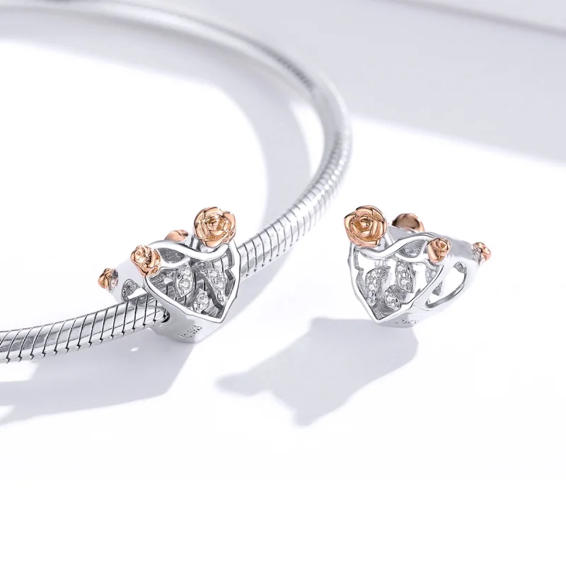(Bild für) Zweifarbiger Herz-Charm mit Rosen im Pandora-Stil - BSC280 - Ansicht 2