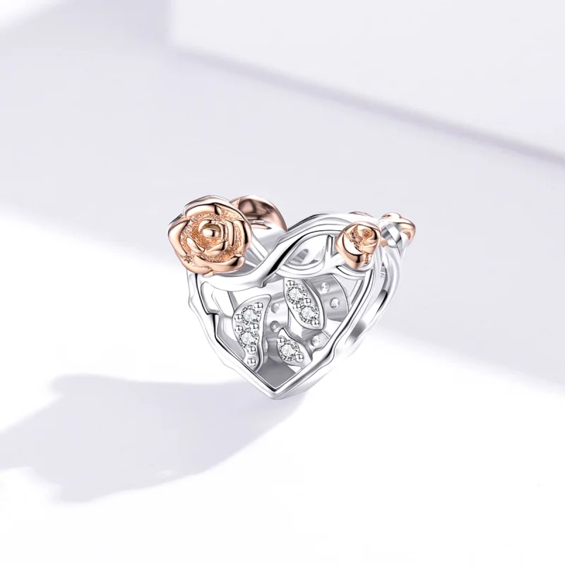 (Bild für) Zweifarbiger Herz-Charm mit Rosen im Pandora-Stil - BSC280 - Ansicht 3