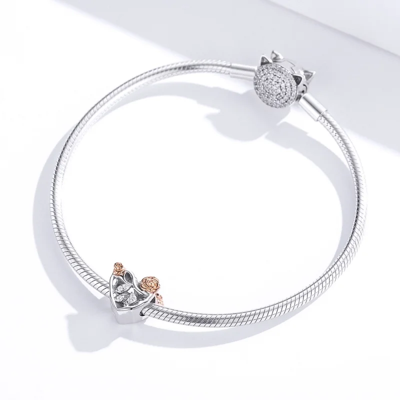 (Bild für) Zweifarbiger Herz-Charm mit Rosen im Pandora-Stil - BSC280 - Ansicht 4
