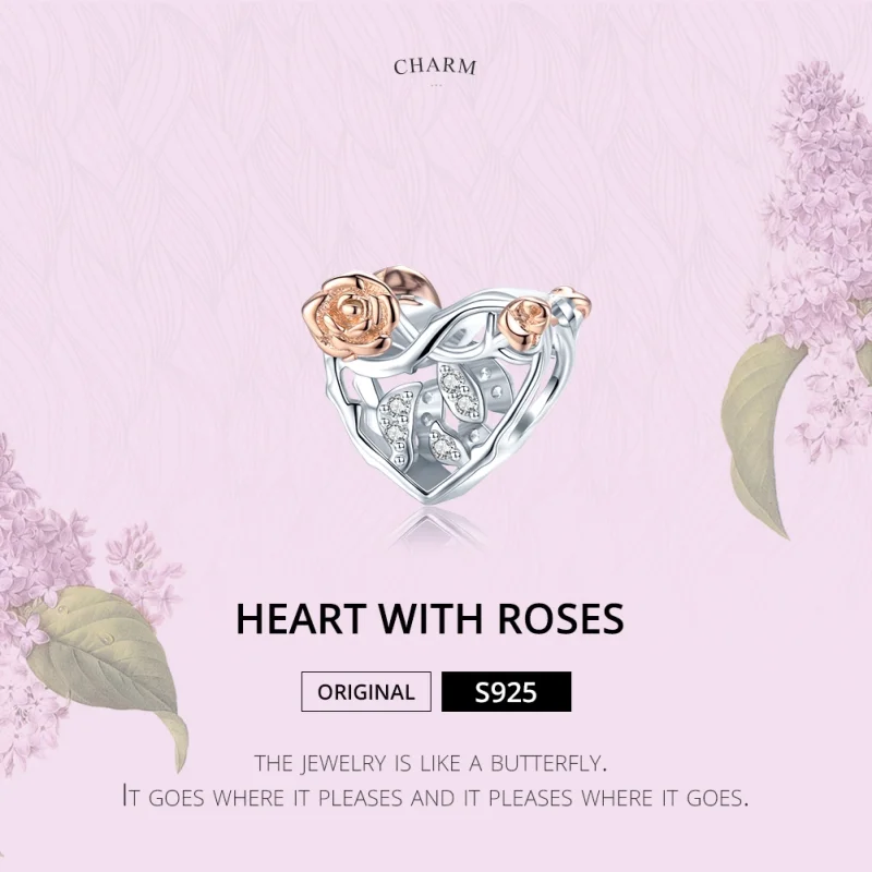 (Bild für) Zweifarbiger Herz-Charm mit Rosen im Pandora-Stil - BSC280 - Ansicht 6